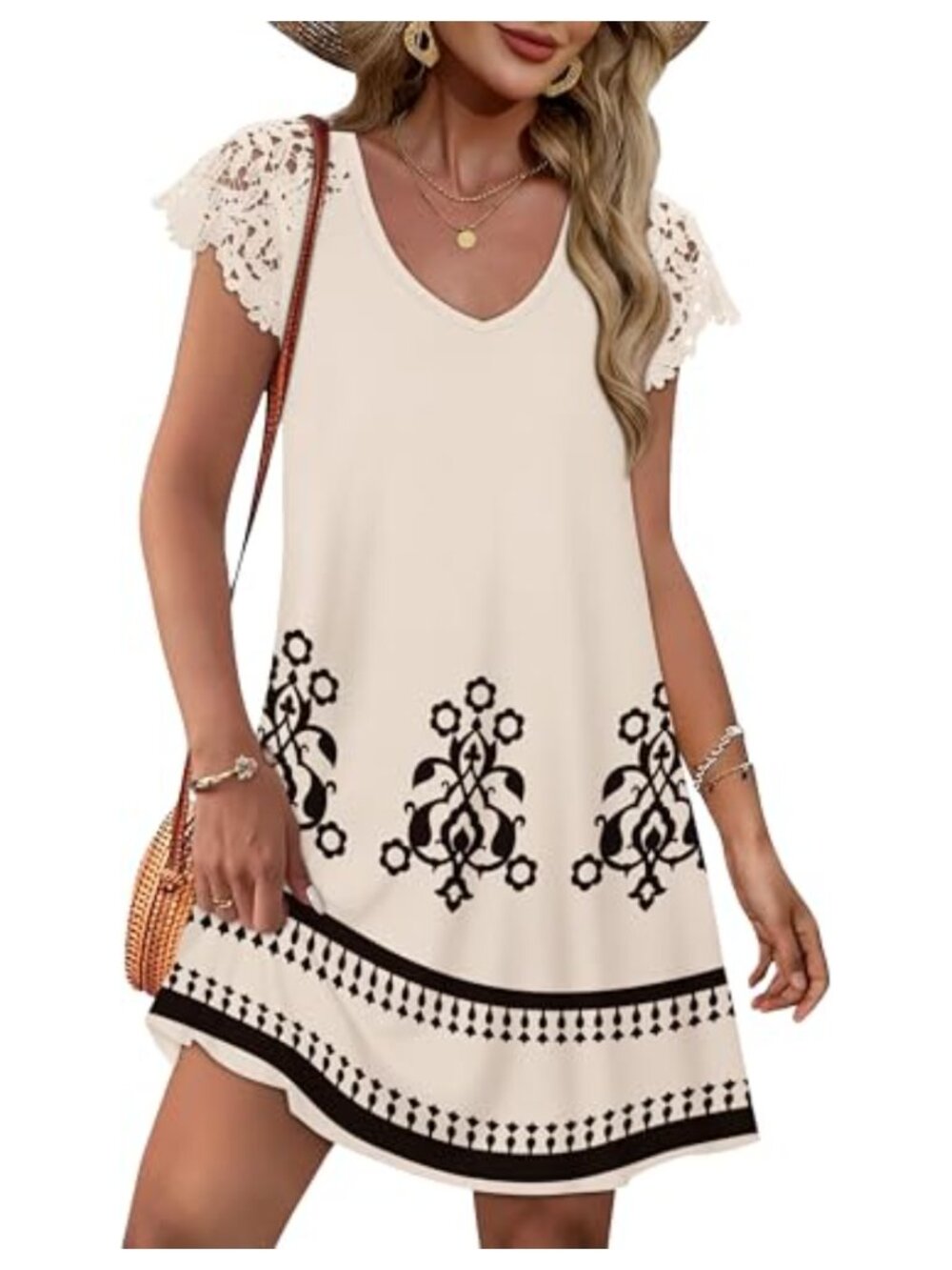 Women's Casual Lace Short Sleeve Sundress for Summer Beach Wedding Guest